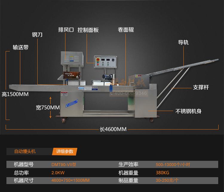 刀切方形饅頭機技術參數(shù)和結(jié)構圖